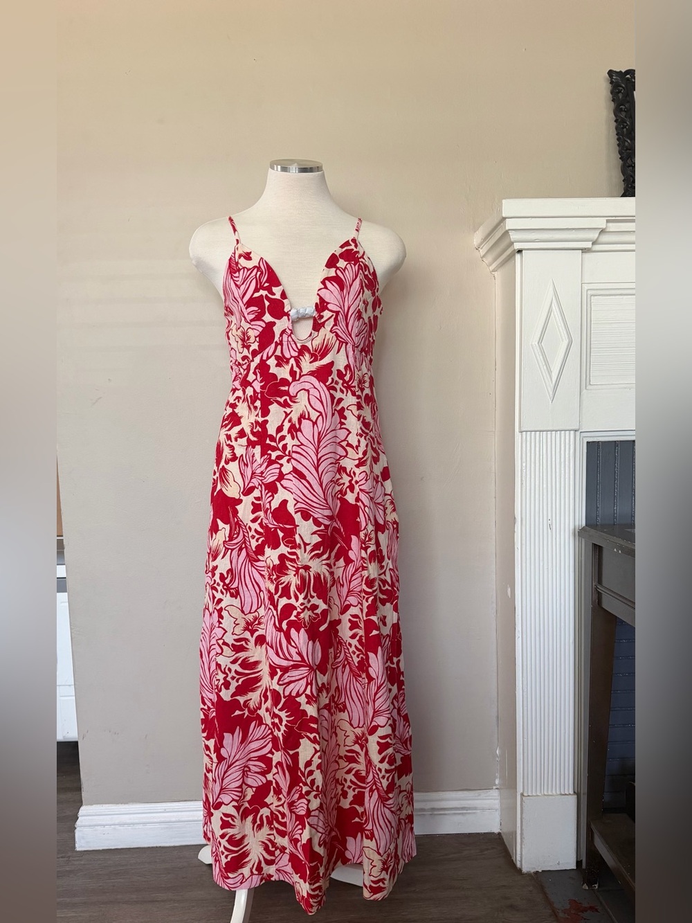 Abercrombie & Fitch Red and Cream Floral Maxi Slip Dress